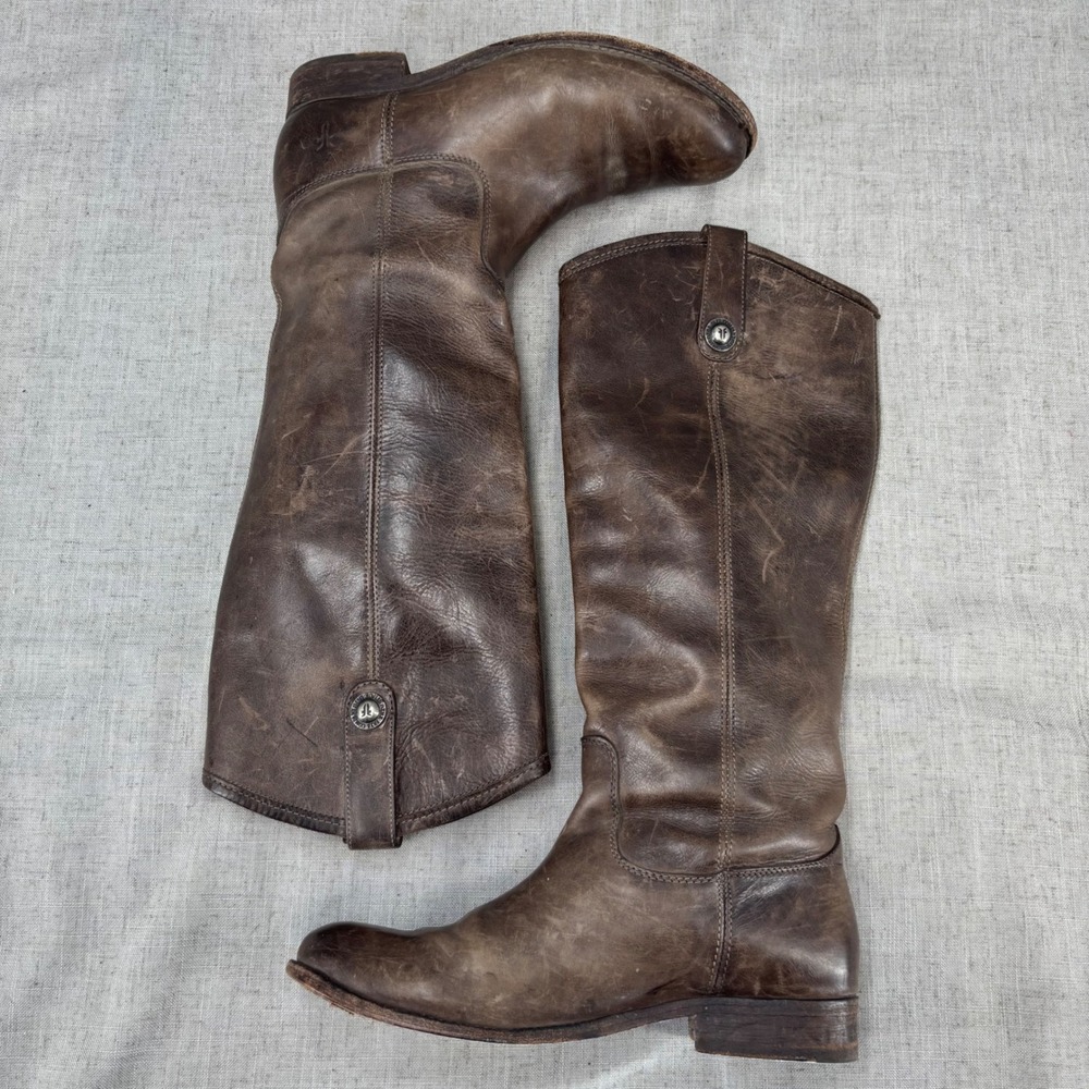 Frye Melissa Button Riding Boots Grey Taupe Leather Tall Pull On Women's 7.5 - Picture 9 of 10